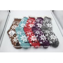 snow pattern cozy warm fuzzy socks woman home socks with antikid